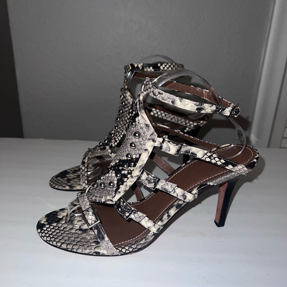 Donald J Pliner Tenasp Leather Snakeskin Strappy Heels - Picture 6 of 12